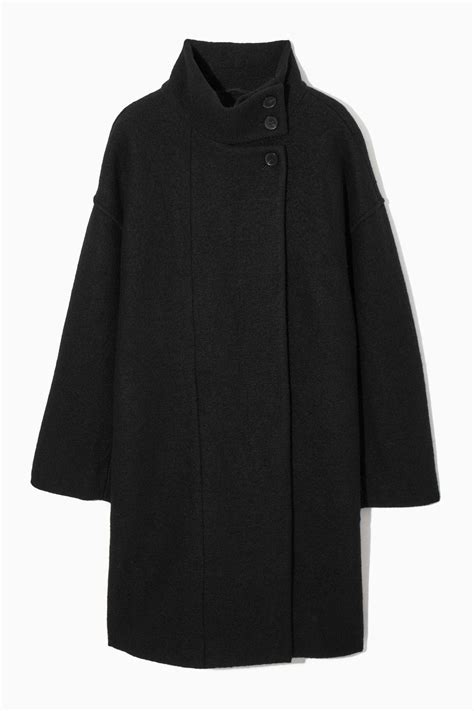 Cos Funnel Neck Boiled Wool Coat In Black Lyst