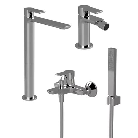 Set Miscelatore Lavabo Alto Con Bidet Ed Esterno Vasca Con Doccino