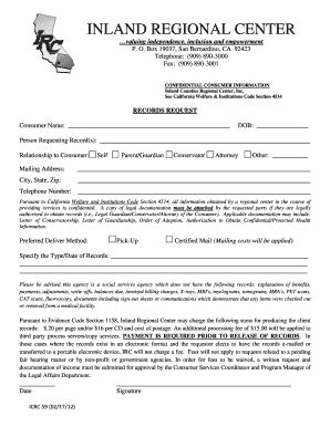 Fillable Online Inlandrc ICRC 59 Records Request Form Fax Email Print