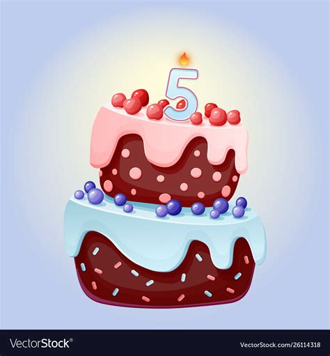 Cute Cartoon 5 Year Birthday Festive Cake Vector Image