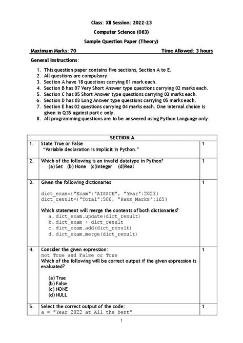 Sample Paper Computer Science Class Cbse Image To U