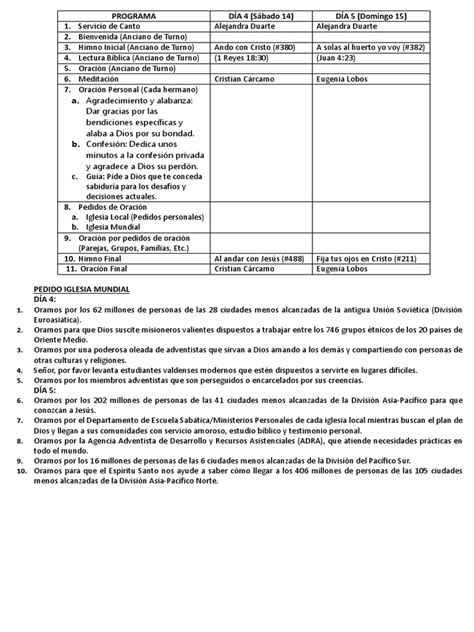 Programa 10 Días De Oración Pdf Oración Iglesia Adventista Del Séptimo Día