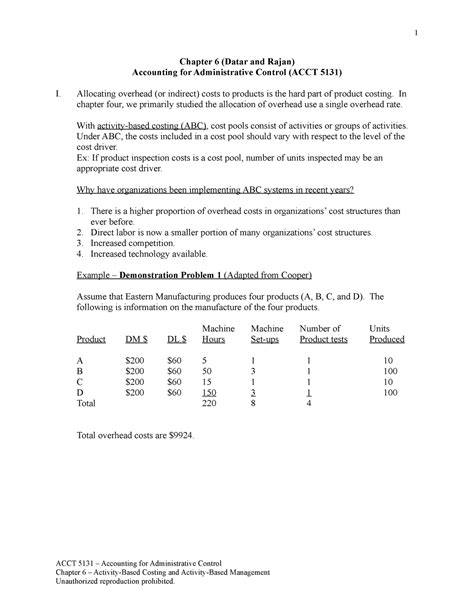 Ch6 Notes Datar And Rajan Chapter 6 Datar And Rajan Accounting For