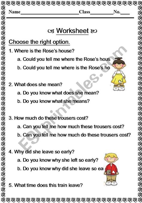 Indirect Questions Esl Worksheet By Minniegirl