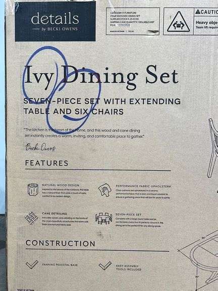 Details By Becki Owens Ivy Dining Set In Box Earl S Auction Company