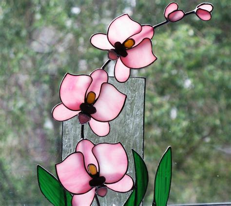 Orchid Stained Glass Suncatcher Decor 3d Stained Glass Etsy