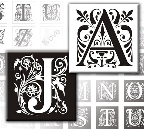 Vintage Ornate Initials Black and White Alphabet Letters - Etsy