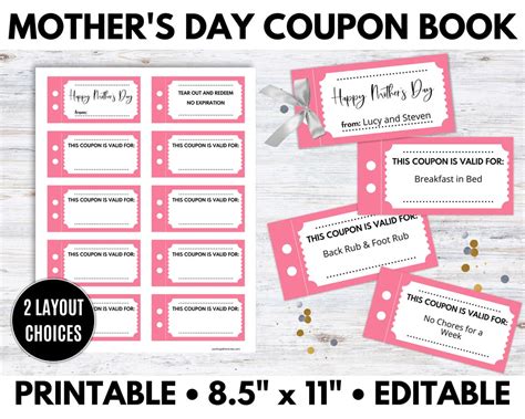 Mothers Day Coupon Book Personalized Ts For Mom Printable Coupon