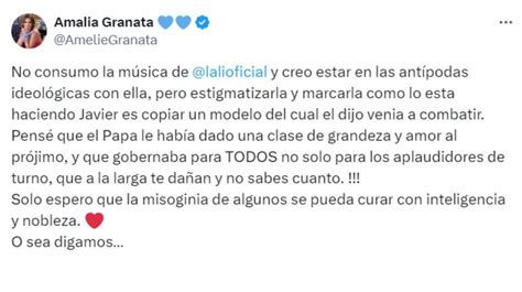 Amalia Granata destrozó a Javier Milei y defendió a Lali Espósito