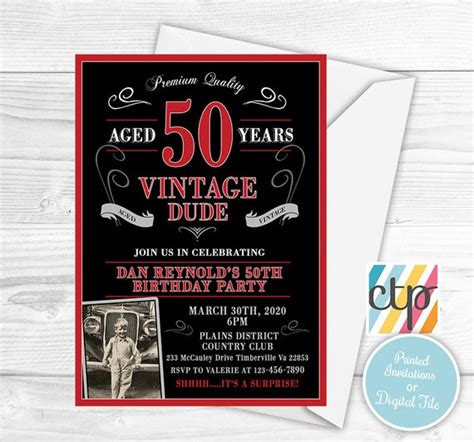 Vintage Dude Birthday 50th Birthday Invitations Vintage Party Decor Masculine Birthday