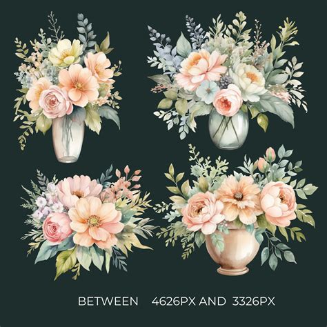 Shabby Chic Flower Clip Art Set, Watercolor Floral Images, PNG Graphics ...