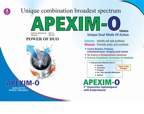 APEXIM O Cefixime And Ofloxacin Tablets 400 Mg At Rs 1900 Box In Ahmedabad