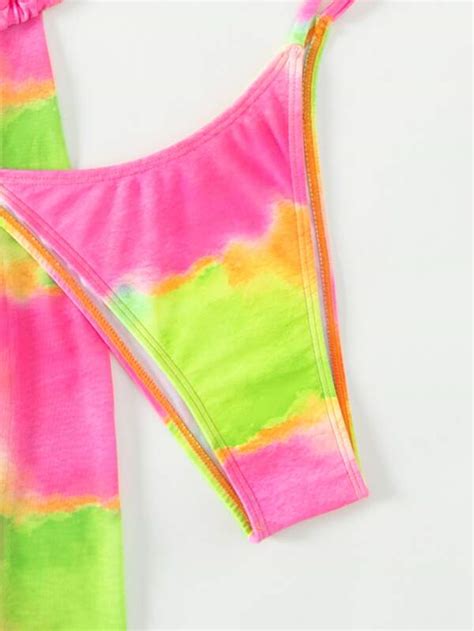 Shein Swim Vcay Tie Dye Bikini Set Halter Triangle Bra And Cheeky Bottom