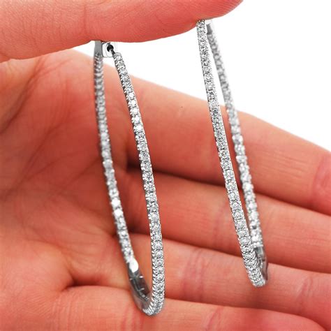 Large Diamond Hoop White Gold Inside Outside Hoop Earrings For Sale At 1stdibs Large Diamond