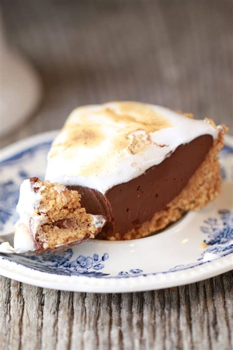 S’more Pie Graham Cracker Crust Chocolate Pudding Filling And Homemade Marshmallow Fluff On