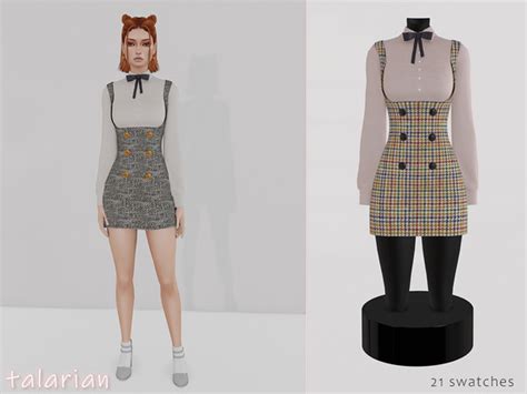 The Sims Resource Vivian Tweed Sundress With Shirt And Bow