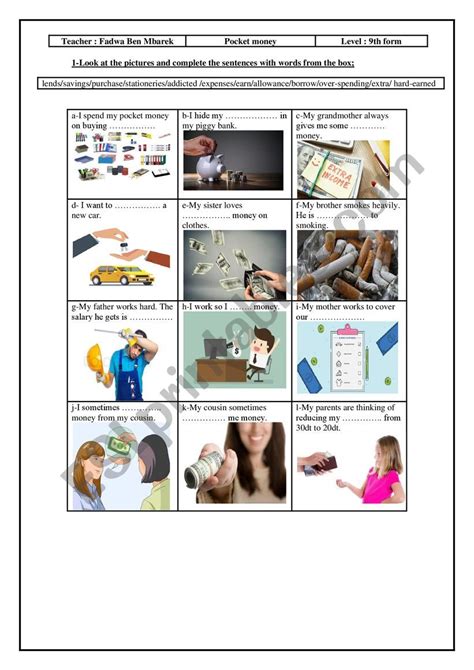 Pocket Money Esl Worksheet By Fadwa Ben Mbarek