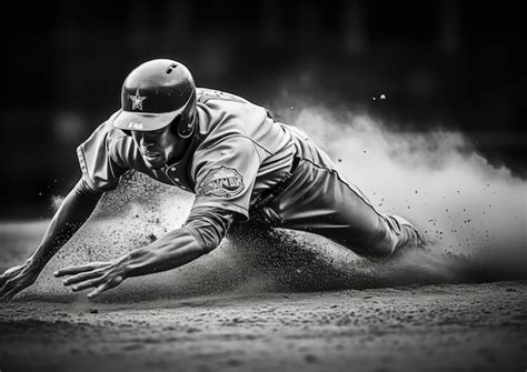 Premium Photo A Black And White Image Of A Baseball Player Sliding