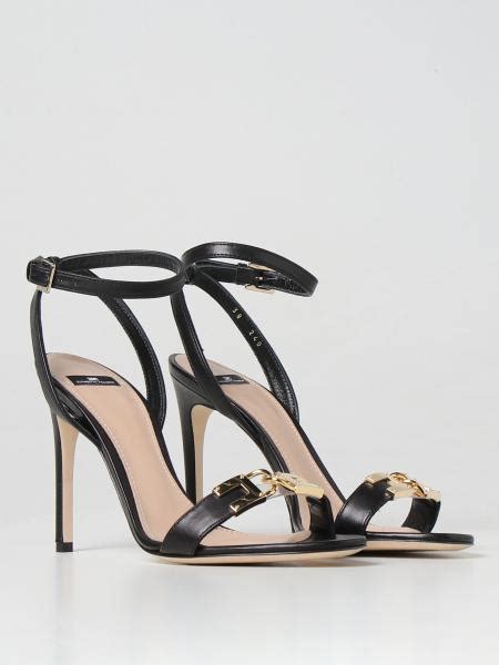 Elisabetta Franchi Sandalo In Pelle Nero Sandali Con Tacco