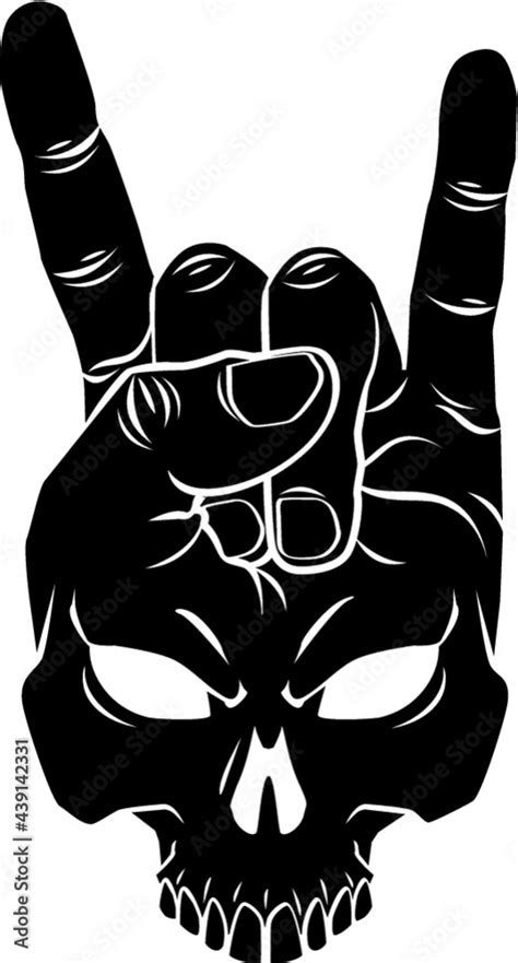 Human Skull Hand Gestures Rock And Roll Sign Of The Horns Stock Vector