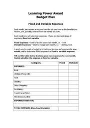 Fixed And Variable Expenses Worksheet