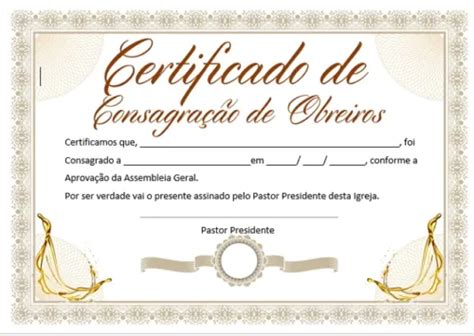 CERTIFICADO CONSAGRAÇÃO DE OBREIROS EDITÁVEL