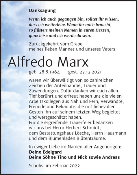 Traueranzeigen Von Alfredo Marx Abschied Nehmen De