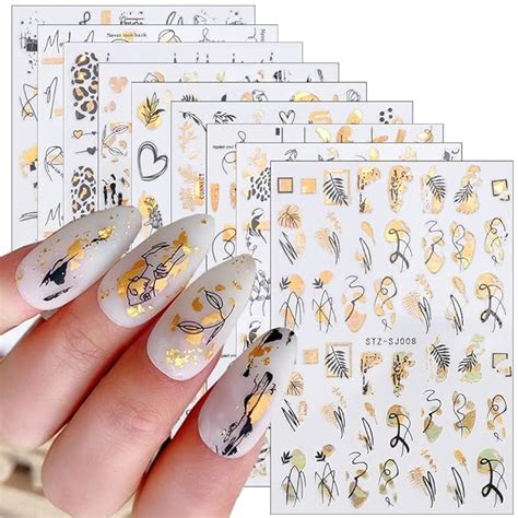 Amazon Gold Nail Art Stickers Decals 3D Bronzing Exquisite