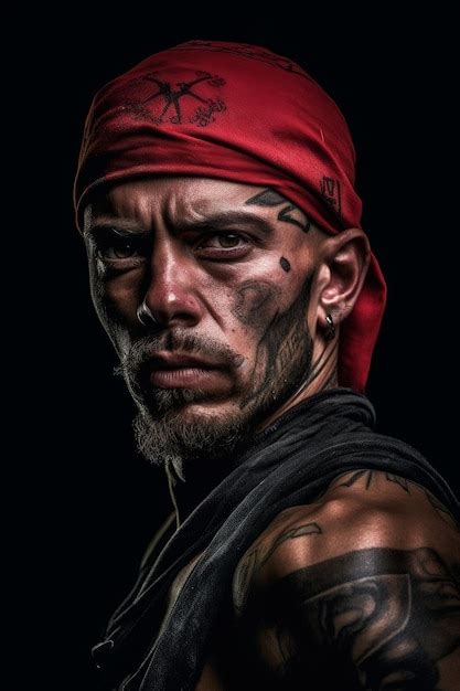 Premium Photo | A man with a red bandana on his head and a black ...