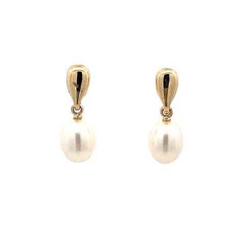 9ct Yellow Gold Freshwater Pearl Drop Earrings Charles Nobel