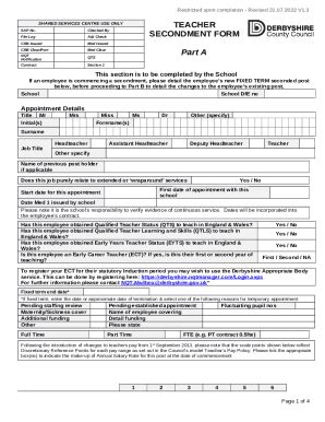 Teaching Secondment V Doc Template Pdffiller