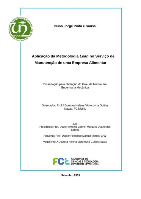 PDF Aplicação da Metodologia Lean no Serviço de Manutenção PDF