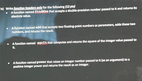 Solved W Write Function Headers Only For The Following 12