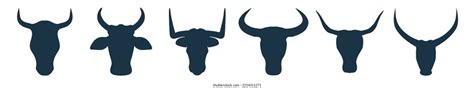 Set Longhorn Bull Head Silhouette Icon Stock Vector Royalty Free