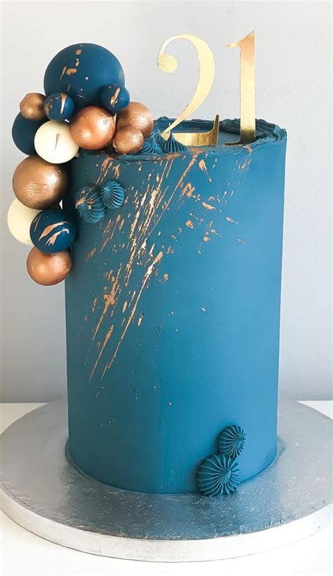 Blue And Gold Birthday Cake