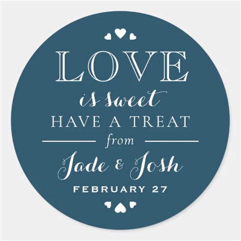 Navy Blue Hearts Love Is Sweet Wedding Favor Classic Round Sticker Zazzle