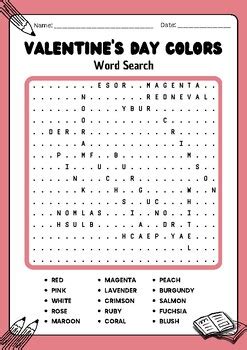 No Prep Valentine S Day Colors Word Search Puzzle Worksheet TPT