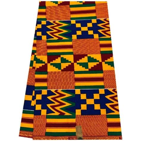 African Kente Print Fabric Yellow Blue Green Red Printing On