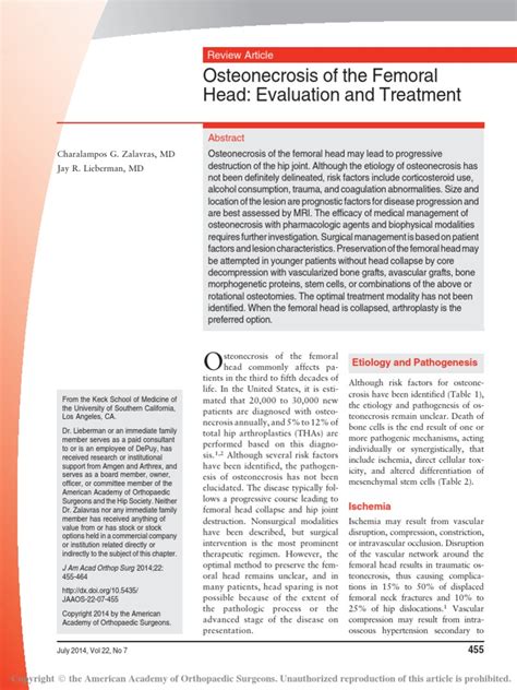 Osteonecrosis of The Femoral Head: Evaluation and Treatment | PDF ...