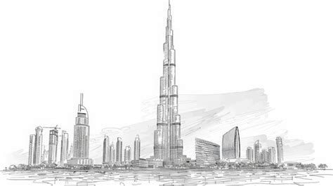 Premium Photo Ink Drawing Of Iconic Burj Khalifa Skyscraper In Dubai