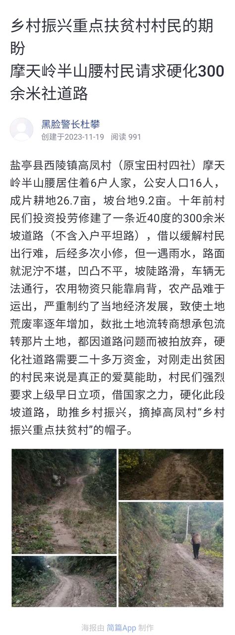 西陵镇高凤村村民渴盼硬化300余米社道路 群众呼声麻辣问政 四川省网上群众工作平台 盐亭县委书记