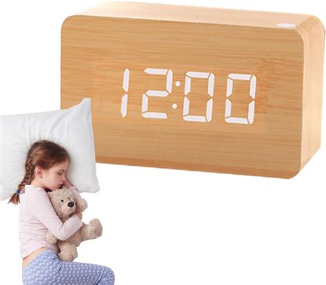 Fedima Digital Alarm Clock Wooden Electric Alarm Clocks Desk Clock Digital With Sound Control