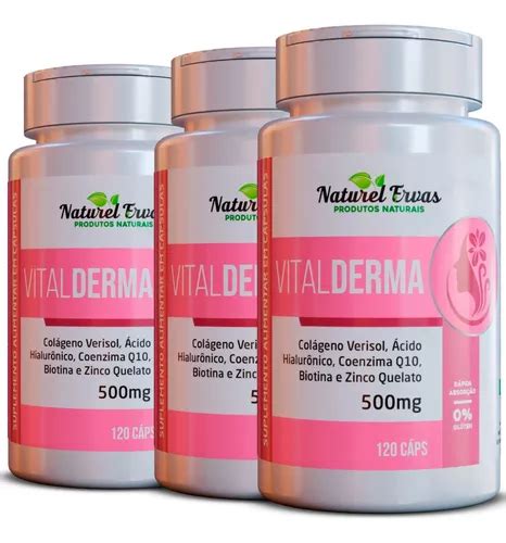 3 Potes Colágeno Verisol Biotina Ácido Hialurônico New Derma