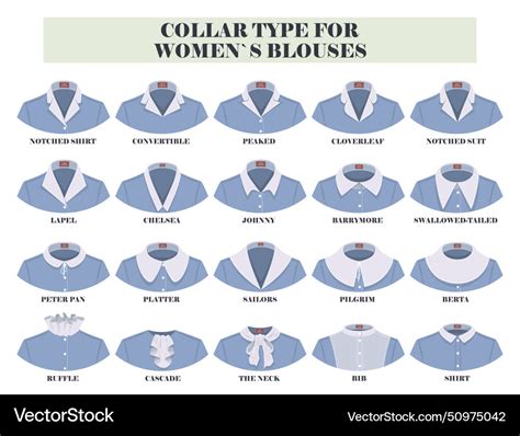 Different collar types for woman blouses Vector Image