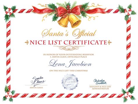 Santa Clause Nice List Certificate Letter From Santa Etsy Nice List