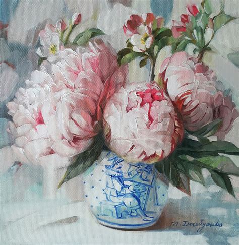 Peonies Blossom Art Oil Painting Canvas Original Art Floral Painting Flower Bouquet Pink Peony