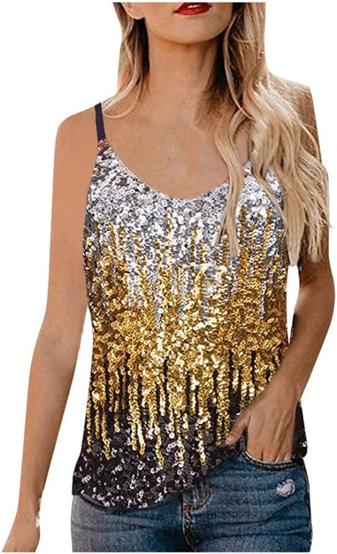 Goosuny Glitzer Top Damen Sommer Pailletten Top Tr Gershirts Spaghetti