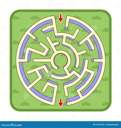 3d Maze Game Top View Circle Shaped Green Grass Background Stock