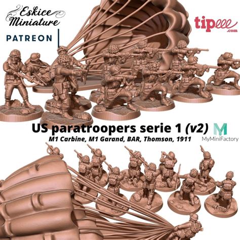 3D Printable US Paratroopers Ww2 X11 Serie 1 28mm For Wargame By