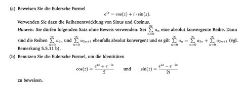 Solved A Prove Euler S Formulae Iz Cos Z I Sin Z To Do Chegg